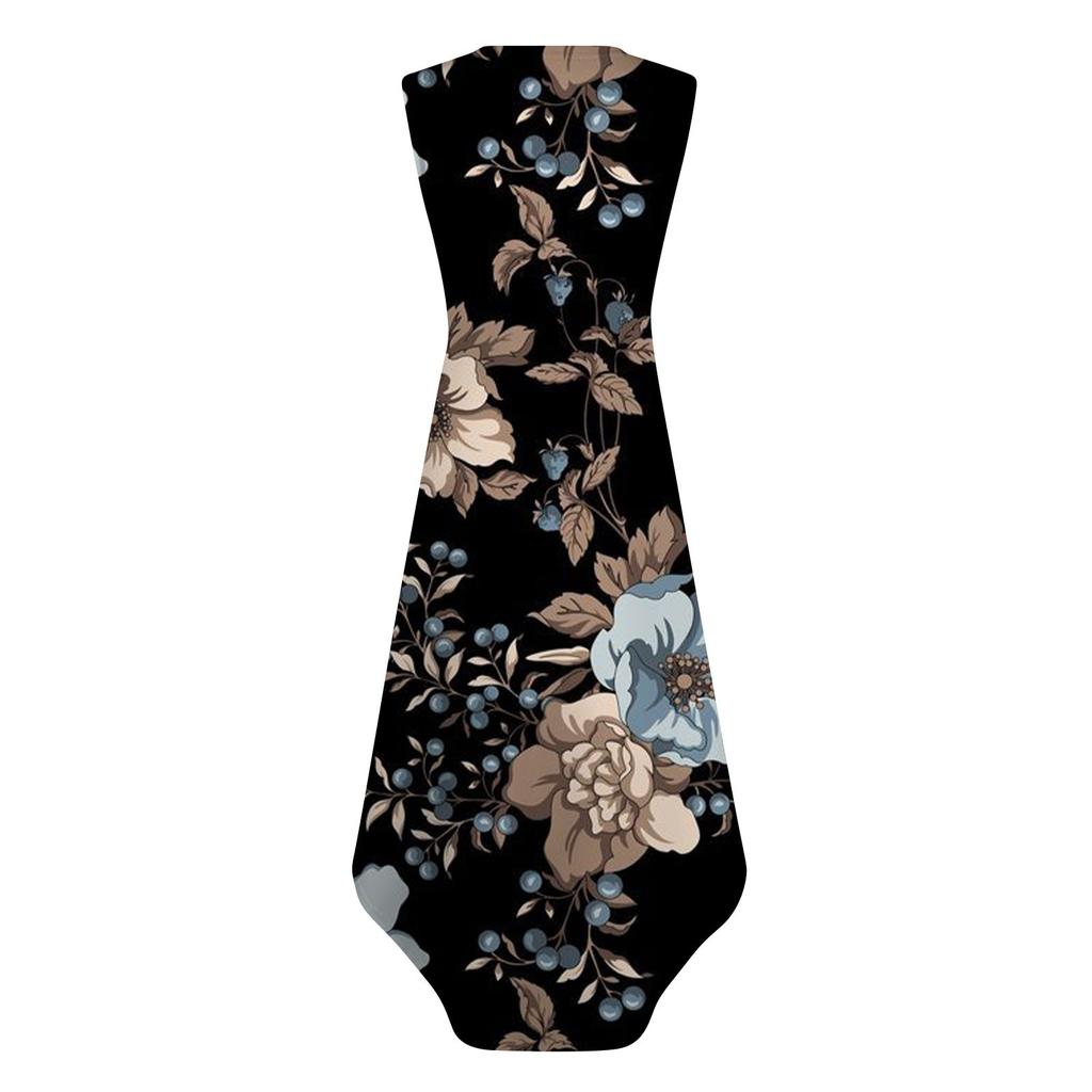 Женский 2024 летний повседневный свободный сарафан длинное платье с цветочным принтом без рукавов с v-образным вырезом и разрезом футболка платья макси