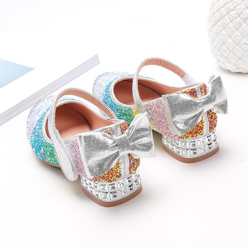 Girls Children Mary Jane Shoes Rainbow Color Kids Shoes Back Bow Low Heels Party Wedding Shows Sandals for Girls 2024 New Chic