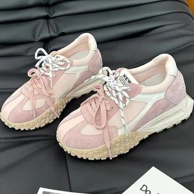 Корейские розовые кроссовки на толстой подошве, увеличивающие рост, в стиле Форреста Гампа для женщин, новинка 2025 года, универсальные, дышащие, для отдыха и спорта, кроссовки Dexun для женщин
