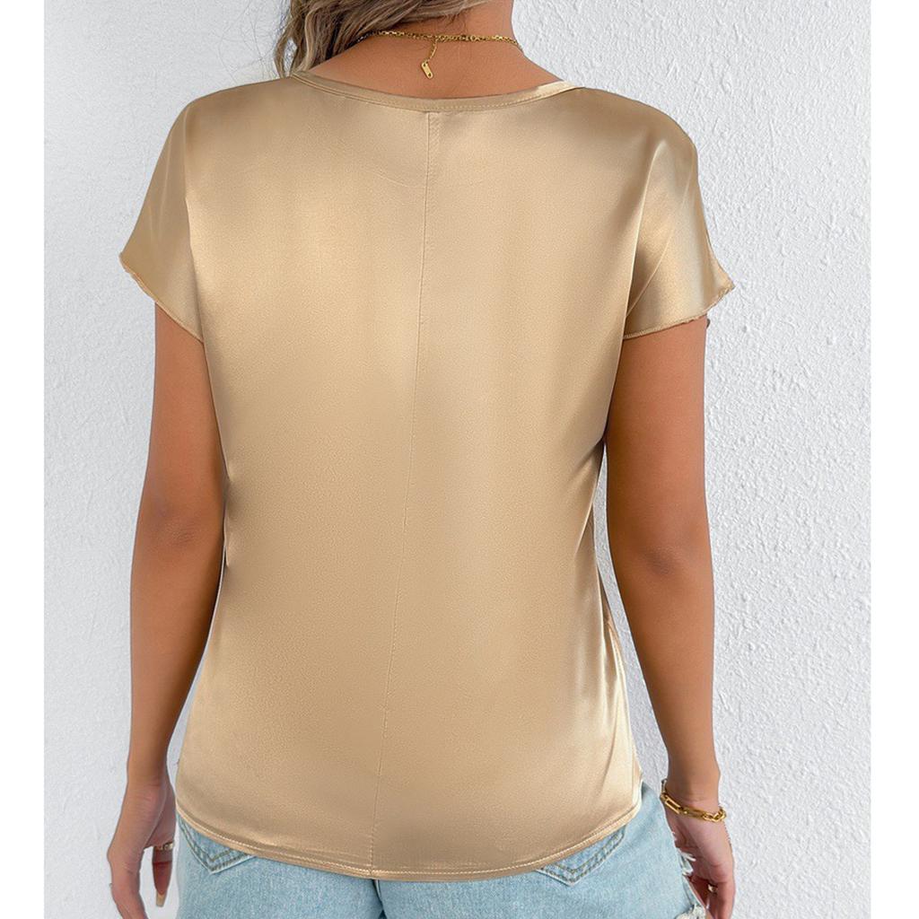 Женская модная повседневная однотонная футболка с круглым вырезом и короткими рукавами Футболка с короткими рукавами