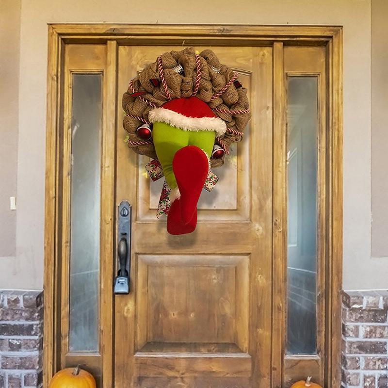 Christmas Decorate Thief Burlap Stealer Design Home Front Door Wreath Hoop Xmas Decor Santa Claus Christmas Tree Ornaments