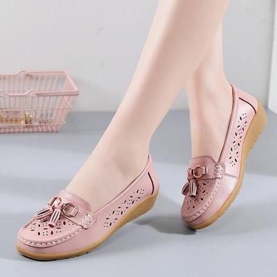 Модные однобортные туфли на мягкой подошве 2024 года, летний стиль, ажурные, дышащие, универсальные, с покатым каблуком, повседневные, с неглубоким носком, женские туфли