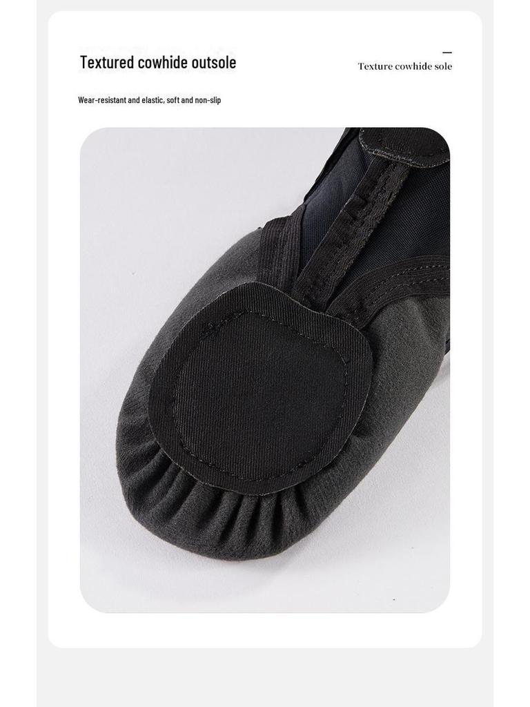 Women's Soft Sole Ballet Dance Shoes, Black PU Leather, Two-Point Bottom
