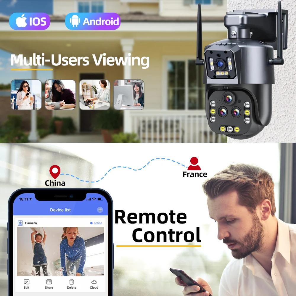 2025 20-кратный зум PTZ WiFi камера наблюдения 8K 16MP уличная 360 беспроводная видео безопасность IP-камеры четыре объектива 25 мм камера с автоматическим слежением