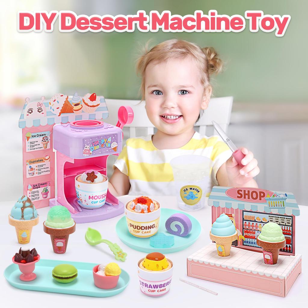 Игровой домик, симпатичная каменная игрушка, магазин мороженого, набор из 44 предметов, обучающая игрушка 2 в 1, как играть в самодельное мороженое-кекс с изменяемым цветом и температурой