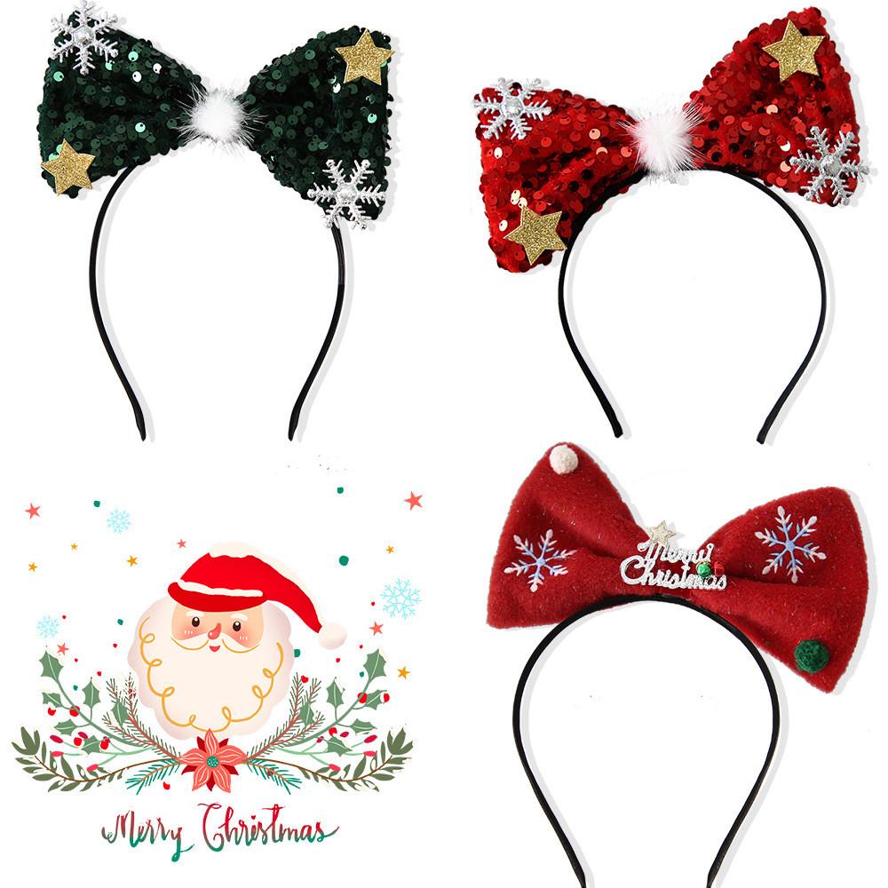 Stylish Christmas Headband For Kids With Attractive Shiny Sequins And Charming Bow For Festive Fun