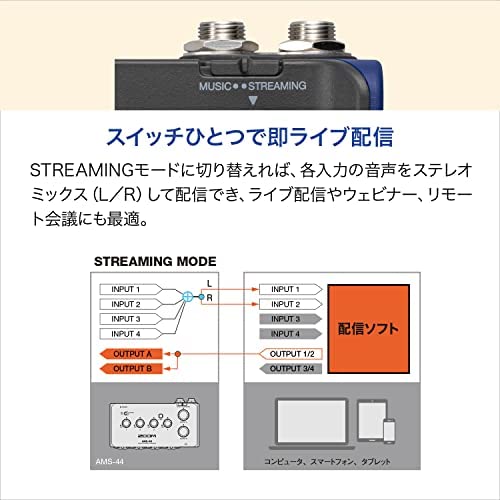 ZOOM Audio Interface Black Compatible with 4 Out USB AMS-44 Windows/Mac/iOS/Android, In/4 Type-C