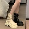 Booties Leather Black Round Toe Woman Short Shoes Platform Punk Style Chunky Combat Ankle Boots for Women Sale High Quality Boot