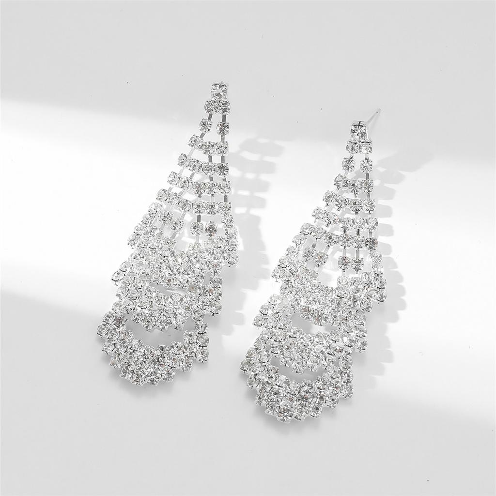 Super Flash Full Diamond Long Earrings Light Luxury Fashion Temperament Earrings Bridal Fashion Earrings Women's Earrings 1 Pair