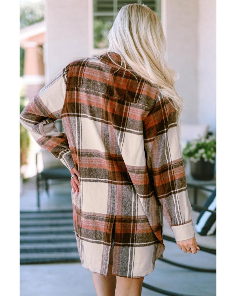 Azura Exchange Plaid Print Flap Pockets Long Shacket