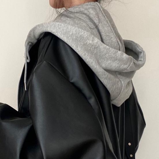 Женская куртка из двух частей из искусственной кожи с капюшоном, застежкой-молнией, верхняя одежда в стиле ретро со шнурком, свободные эластичные манжеты, уличное пальто