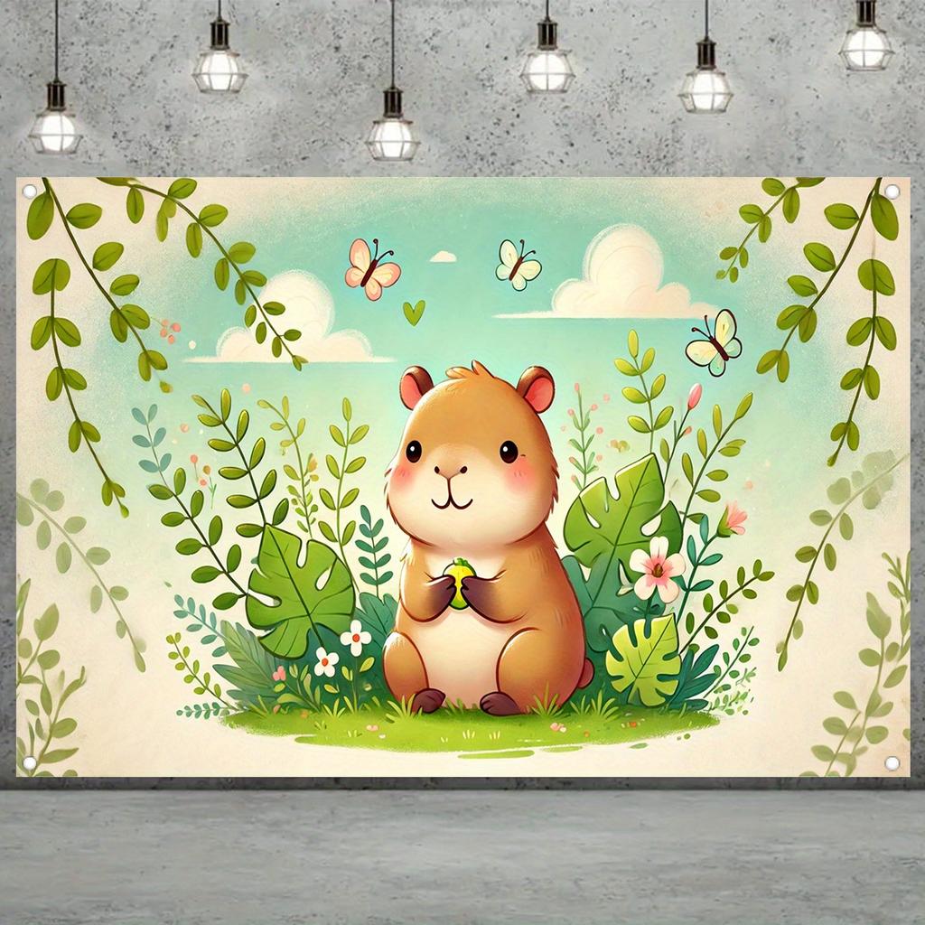 1 piece a cute capybara among flowers a durable polyester banner a happy capybara photography background a birthday party
