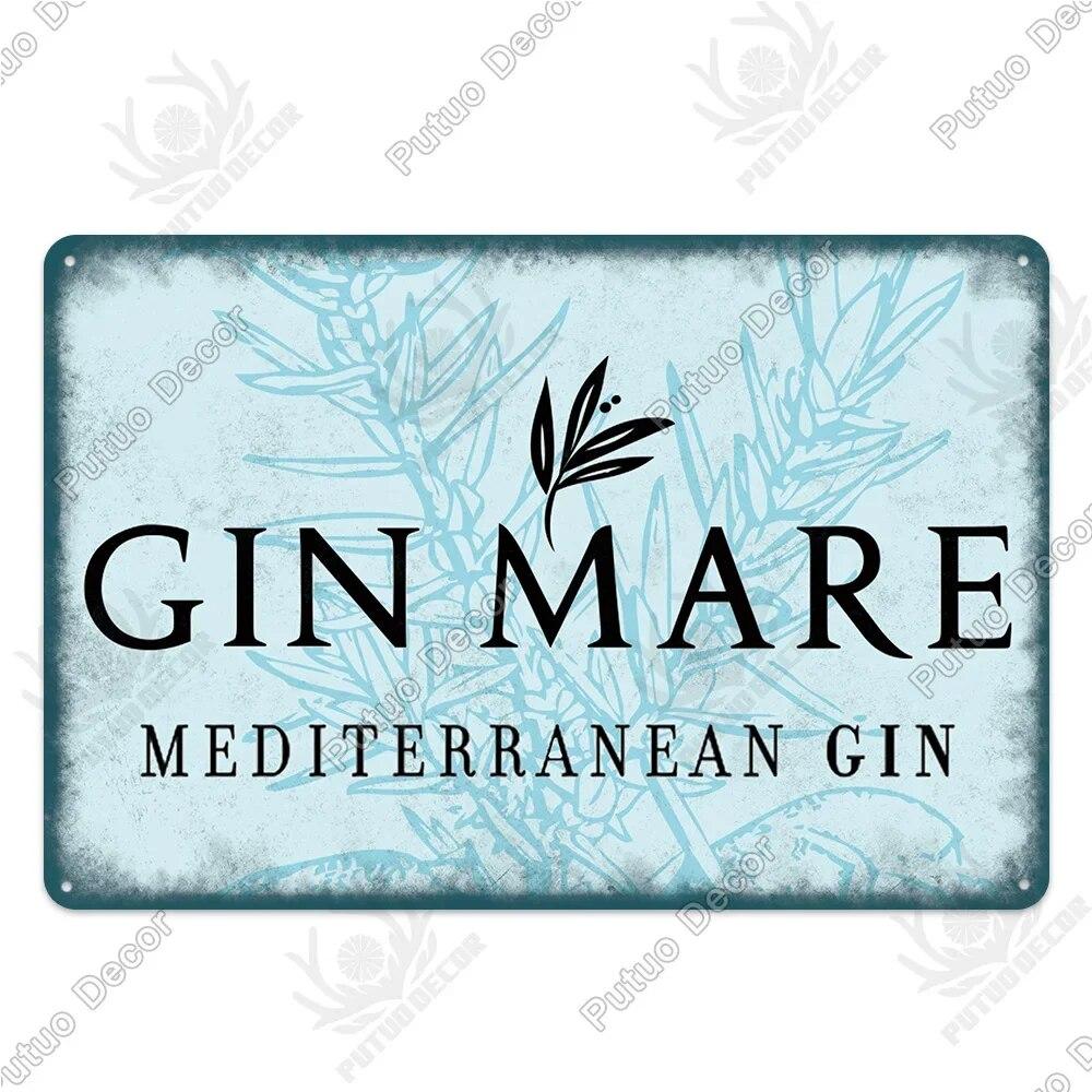 Putuo Decor Classic Gin Vintage Metal Sign Wine Tin Sign Decorative Plaque for Bar Pub Club Decoration Wall Decor Alcohol Sign