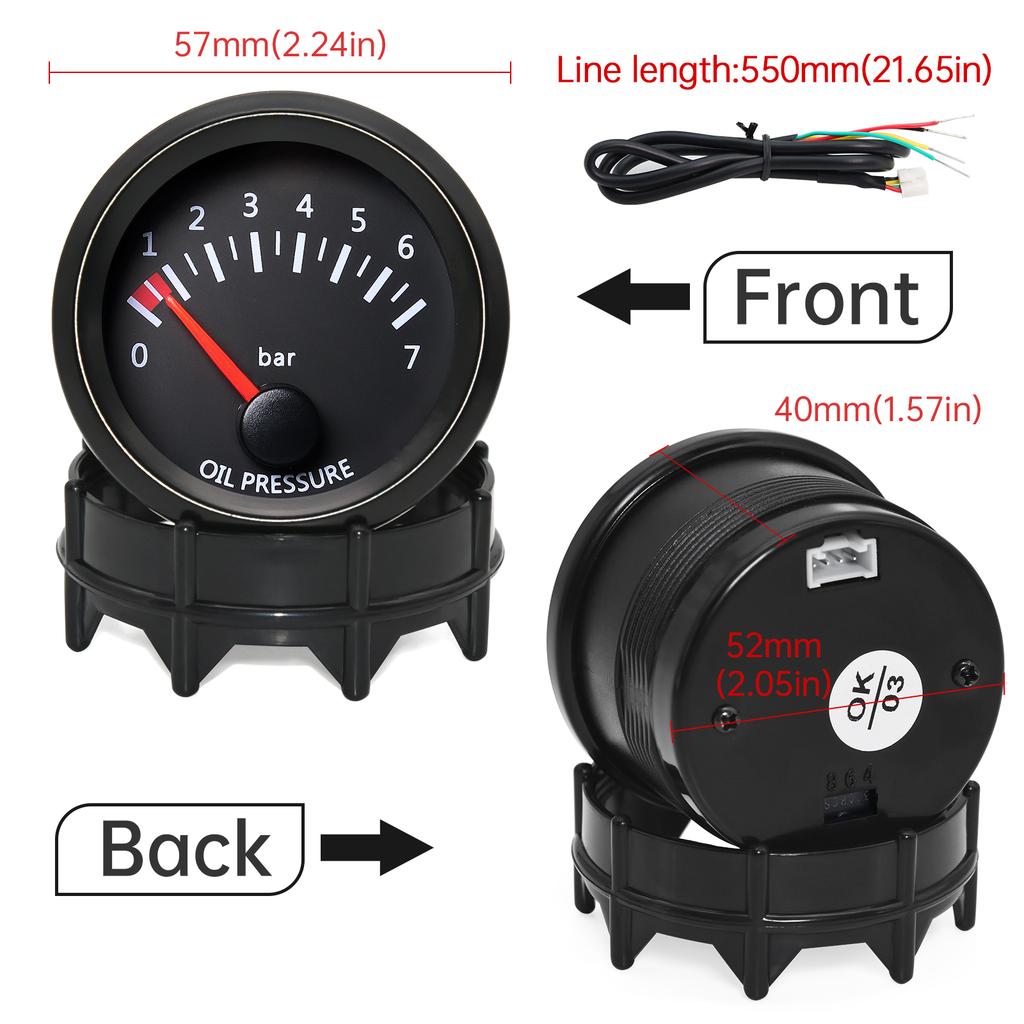 2" 52MM Oil Pressure Gauge+Sensor 1/8NPT White Light 0~7Bar Oil Press Meter for Petrol Car Auto Racing Meter Holder 12V custom