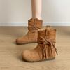 Ретро бахрома короткие ботинки женские осенние новые темпераментные универсальные с круглым носком ботинки на наборном каблуке с внутренней платформой ковбойские ботинки