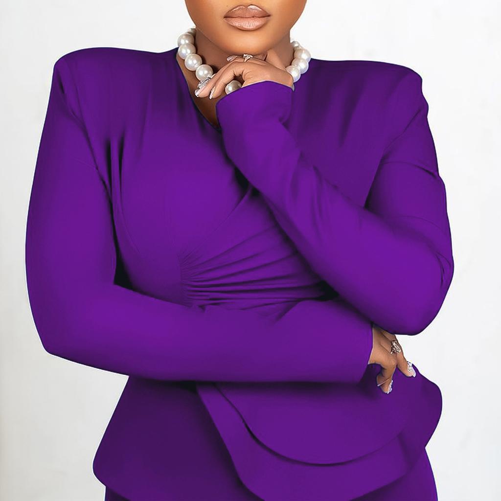 YYFS Женская мода повседневная весна осень однотонные принты длинные рукава V-образный вырез блузки и рубашки брюки костюмы