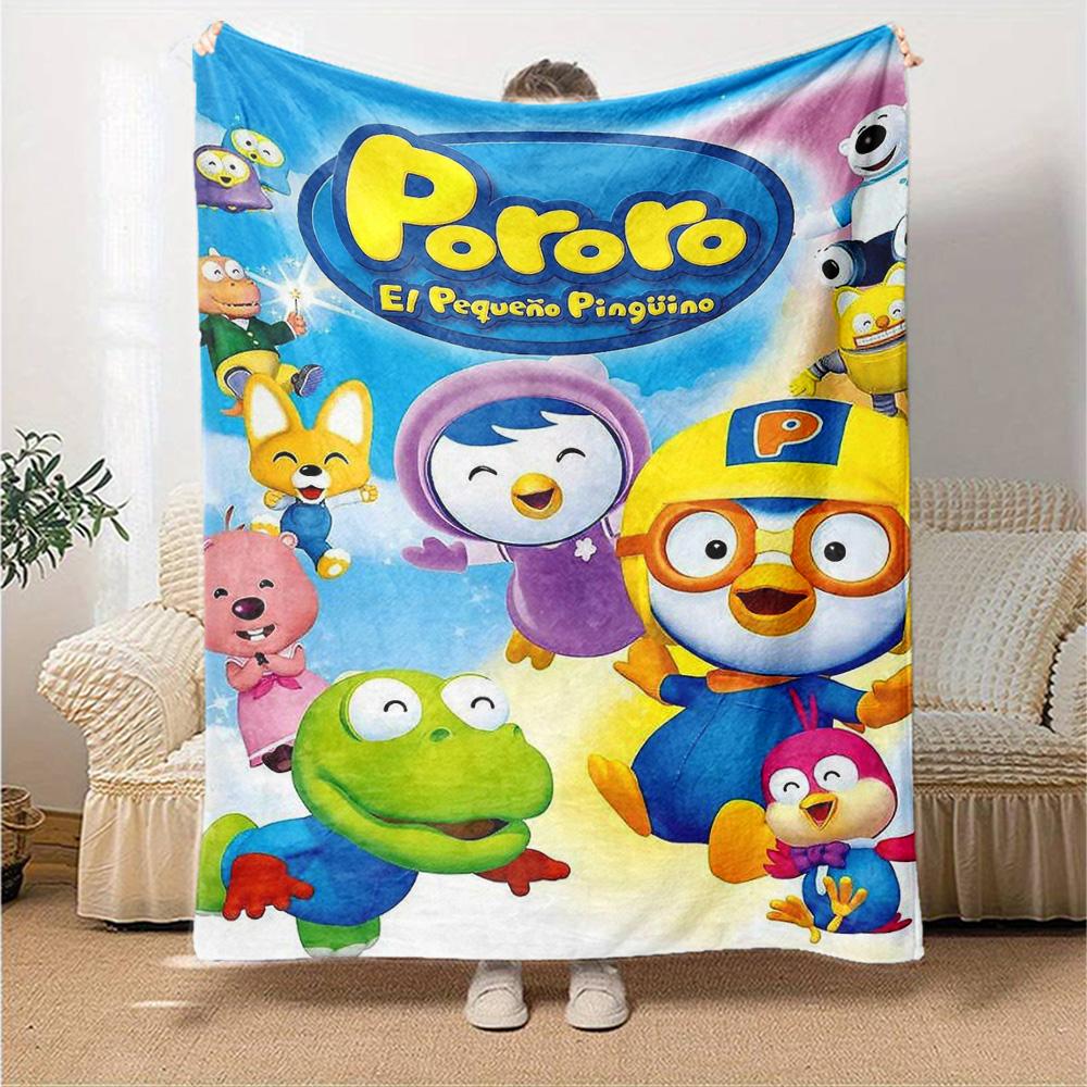 Pororo Cartoon Print Flannel Blanket High Quality Warm Comfortable Cover for All Seasons Perfect for Gifts Home Decor