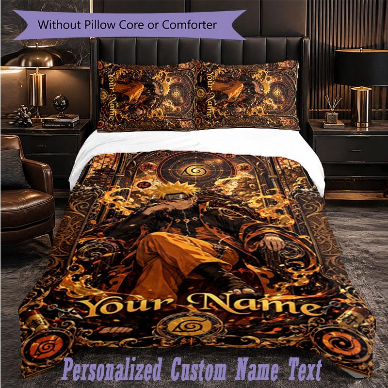 Personalized 3Pcs Bedding SetNaruto Custom Text Duvet Cover Pillowcase Set Bedroom Gift