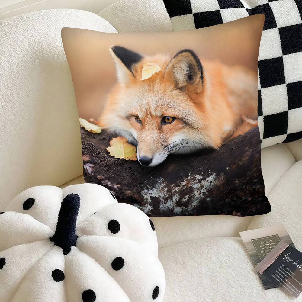 Cute Wild Fox Pillow Case Fashion Square Pillowcase Bedroom Sofa Room Ins Decoration Leisure