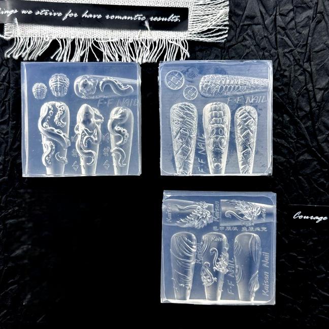 3D-формы для DIY-маникюра: Серия 'Змеиная Кожа', 'Лебединое Озеро', 'Осьминог и Мозг Монстра'