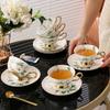 British Style Bone China Tea Cup and Saucer Set – Floral Ceramic Coffee Cup with Golden Rim and Spoon