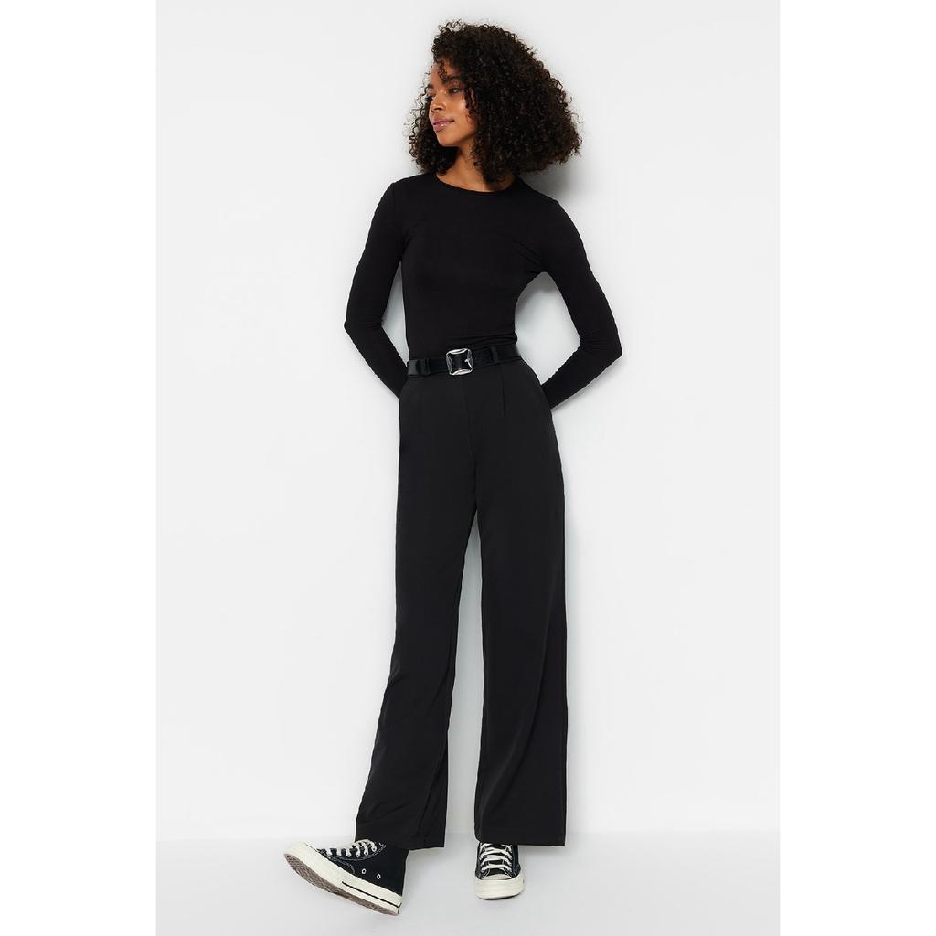 Black Wide Leg Woven Trousers Twoaw21pl0076