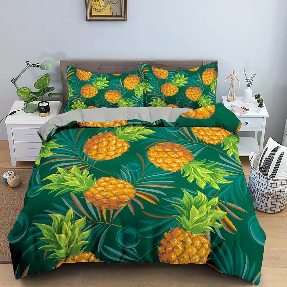 Pineapple Duvet Cover Set Queen Size Kids Colorful Pineapple Bedding Set Girls Teens Bedding Set Fruit Polyester Comforter Cover