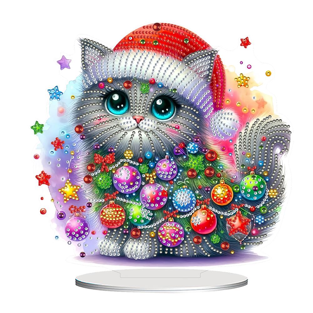 Christmas 2D Flat Diamond Painting Desktop Ornaments Kit 5D DIY Diamond Art Tabletop Decorations for Home Office Desktop Decor