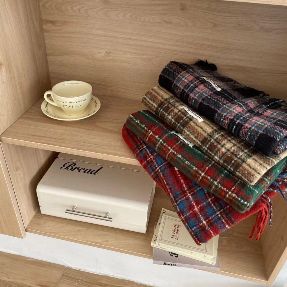 Plush Winter Cashmere Scarves Tassel Long Shawl Windproof Plaid Wool Scarf Girl