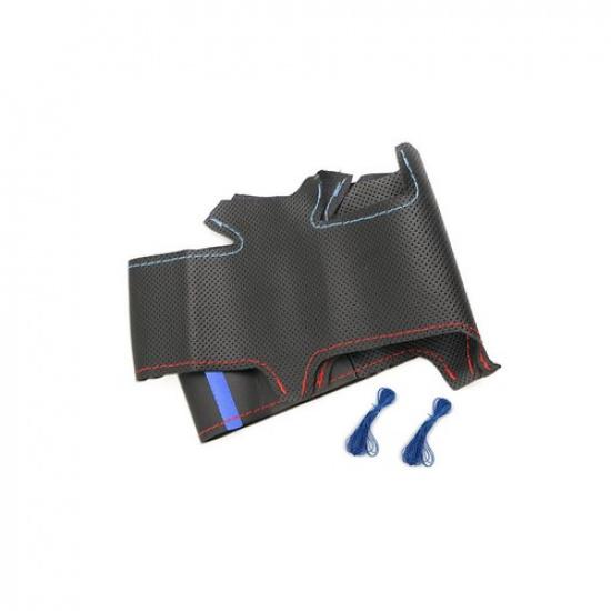 DIY Blue-strip Steering Wheel Leather Cover For BMW 1 3 Series E90 E87 E82 X1
