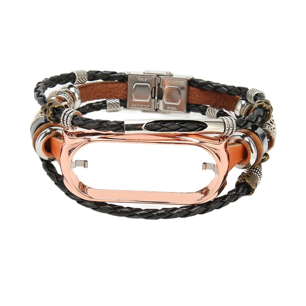 For Xiaomi Mi Band 7 Leather Strap Metal Snap Retro DIY Smart Watch Band Replacement Bracelet Brown