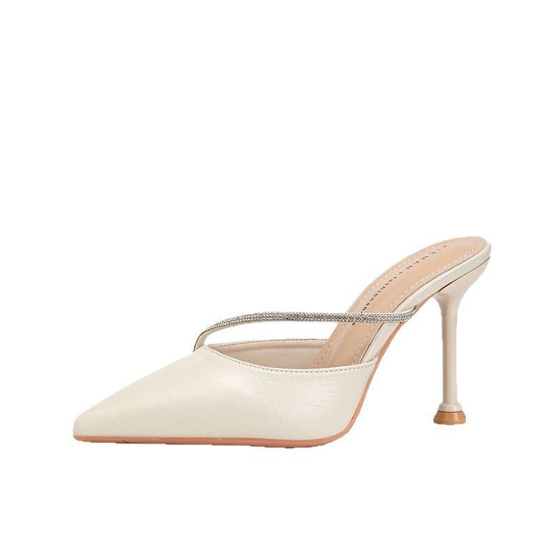 Весна и лето новая мода острый носок набор на ногу высокий каблук мода повседневные женские стразы крутые шлепанцы женские