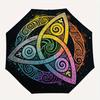 1pc Triquetra Cosmic Automatic Open/Close Folding Umbrella - 8-Rib Sturdy Compact Travel Umbrella with Vibrant Swirl Design, L