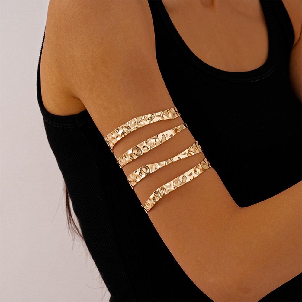 Geometry Wave Line Metal Arm Cuff Zinc Zinc Alloy Wide Open Arm Cuff Simple Bohemian Bracelet Jewelry Gift