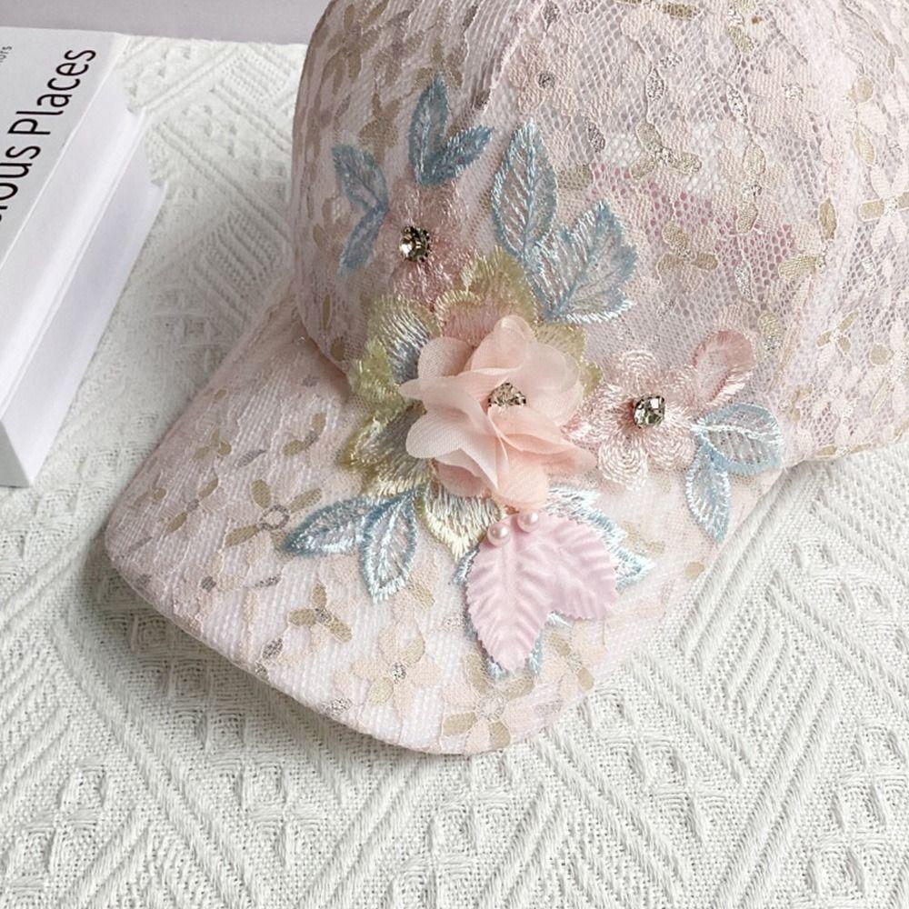 Embroidered Flowers Baseball Cap Mesh Breathable Lace Design Duck Tongue Hat Sun Protection Sunshade Hat For Women Girls