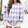 Women's Casual Fashion Diamond Print Crew Neck Sweatshirt