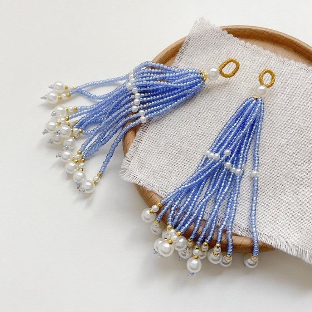2pcs Ancient-style Tassels Beaded Keychain Handmade Bag Hanging Rope Crystal Pendant DIY Jewelry Accessory Multi-color