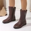 Полусапожки Зимние Женские Корейский Стиль Низкий Каблук Однотонные Теплые Флис Большие Размеры 41 42 Уличные Нескользящие Сапоги Новые