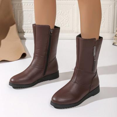 Зимние женские полусапожки в корейском стиле, на низком каблуке, однотонные, с флисовой подкладкой, теплые, больших размеров 41 42, уличные, противоскользящие, новые