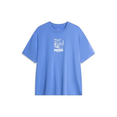 Li Ning X Disney Collaboration Круглый вырез пуловер трикотажные повседневные футболки с коротким рукавом мужские футболки радужно-голубые ATSU153-3