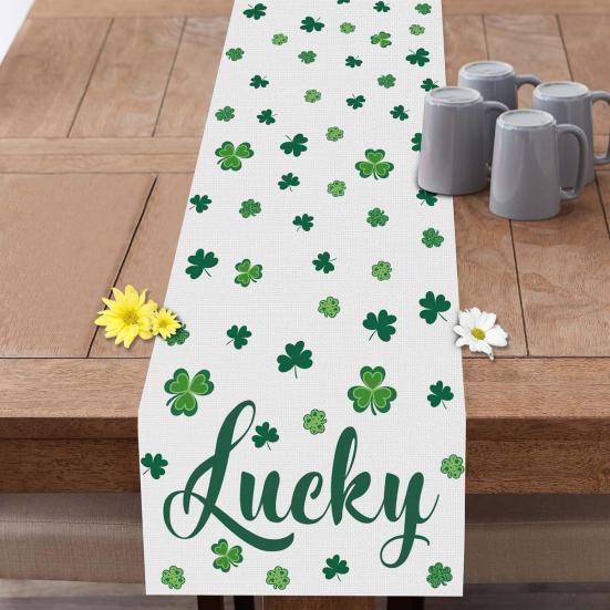 Дорожка для стола на день Св.. Украшение ко Дню Патрика с принтом клевера, легкое в уходе, нескользящее