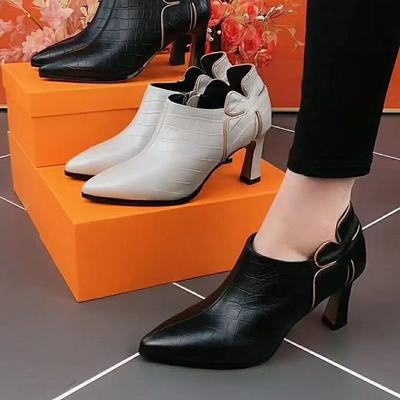 Туфли-лодочки Deep Mouth Solid Color Single Shoes Весна и осень Новые модные универсальные туфли на толстом каблуке с заостренными носами и молнией сбоку