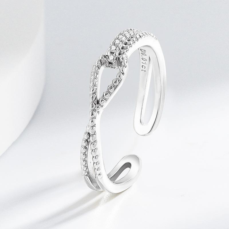 925 Sterling Silver Geometric Double Lines Cross Opening Design Sense Fashion Ladies RingGood product