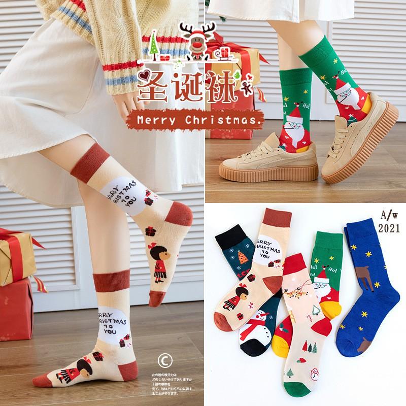 Creative Christmas Socks Unisex Snowman Cartoon Mid-Calf Breathable Trendy Cotton
