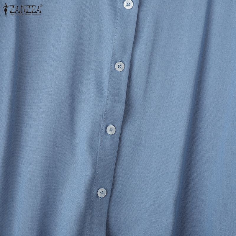 ZANZEA Женская повседневная блузка с круглым вырезом, свободного кроя, с ажурной вставкой, с длинным рукавом