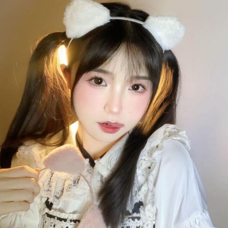 Женская повязка для волос, мягкий пушистый плюшевый мультяшный декор для ушей котенка, эластичный узкий противоскользящий обруч с узкими полями, обычная посадка, сплошной цвет, украшение на голову, обруч для волос