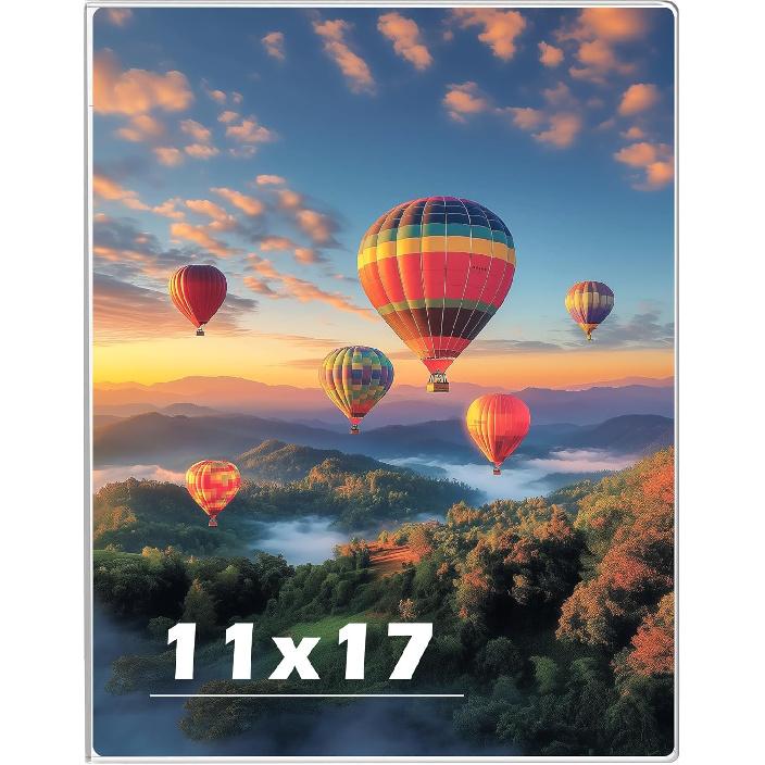 8.5 x 11 Acrylic Picture Frame, Horizontal/Vertical Clear Photo Frame for Wall with Tape, No Drilling Floating Hanging Frameless Picture Frame, Wall