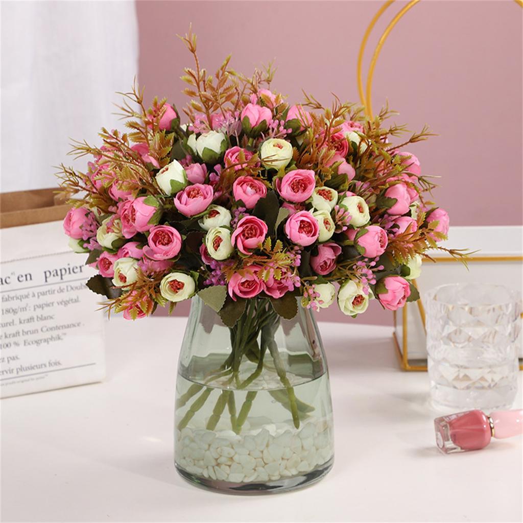 15 Heads Vintage Silk Flowers Retro Tea Roses Artificial Flowers Bride Bouquet For Wedding Decoration Home Fake Flowers A3050