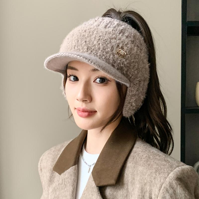 Новая женская зимняя шапка из меха кролика, плюшевая меховая подкладка, теплые шапки для женщин, повседневная зимняя вязаная козырек