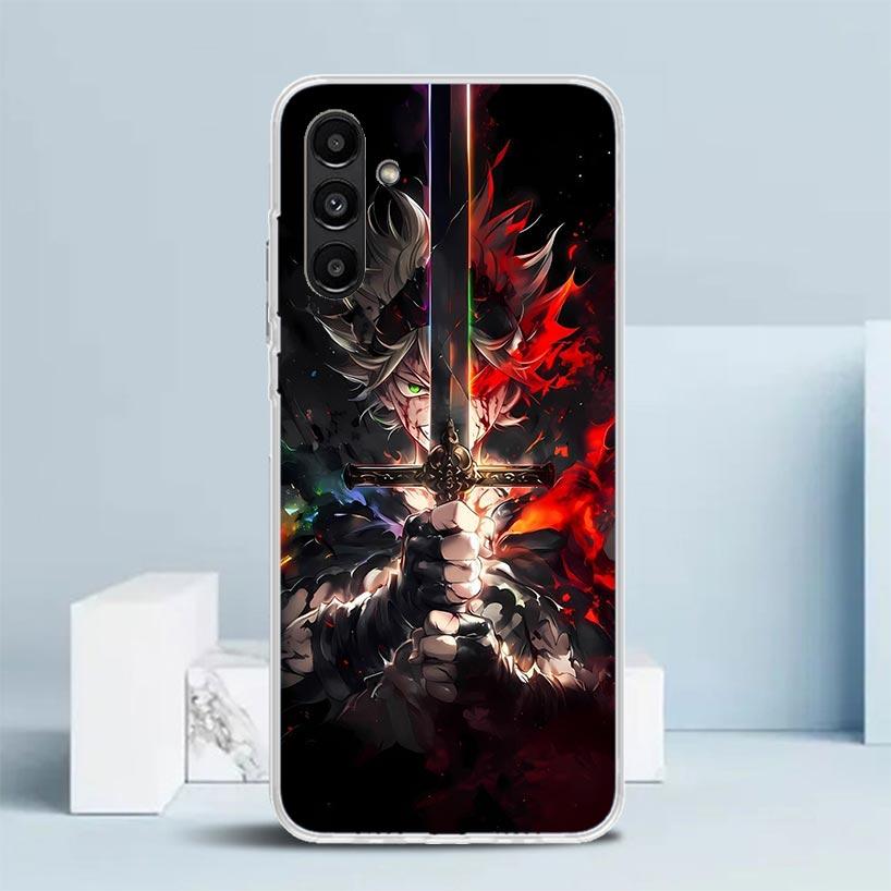 Черный Чехол для Телефона с Аниме Клевером для Samsung Galaxy A17 A37 A57 A16 A15 A14 A13 A56 A55 A54 A53 A36 A35 A34 A33 A26 A25 A24 A23
